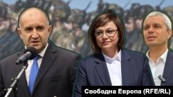 Румен Радев, Корнелия Нинова и Костадин Костадинов, колаж.