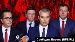 Колаж от проява на привърженици на "Възраждане" и депутатите от партията Цончо Ганев, Николай Дренчев, Костадин Костадинов и Петър Петров