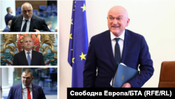 Колаж на служебния премиер Димитър Главчев (вдясно), лидера на ГЕРБ Бойко Борисов, президента Румен Радев и съпредседателя на ДПС Делян Пеевски (от горе надолу вляво)