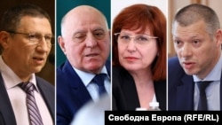 Колаж със снимки на и.ф. главен прокурор Борислав Сарафов, доскорошния представляващ ВСС Боян Магдалинчев, главния съдебен инспектор Теодора Точкова и и.д. председател на антикорупционната комисия Антон Славчев (от ляво надясно).