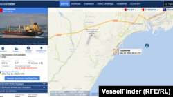 Местоположението на кораба според данните на VesselFinder