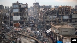 Архивна снимка. Разрушени сгради при израелски удари в Джабалия, Ивицата Газа, 11 февруари 2025 г. 