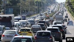Задръстване в София, докато тече стачката в наземния транспорт. 15 май 2025 г.
