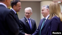 Министър-председателiте на България - Николай Денков, на Унгария - Виктор Орбан и на Ирландия - Лео Варадкар на срещата на върха на Европейския съюз в Брюксел. 