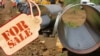 Строителна площадка на газопровода "Турски поток" в България и надпис "Продава се". Колаж