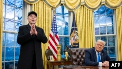 Илон Мъск и Доналд Тръмп в Овалния кабинет през януари