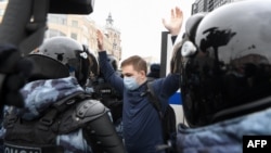 Кадър от протестите в Москва, 31 януари 2021 г.