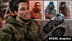 Кубинецът, който днес е пленник в Украйна. На фона: знакът Z, означаващ руската агресия, и други кубинци, озовали се в руската армия.