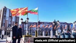 Българският премиер Кирил Петков и македонският му колега Димитър Ковачевски по време на първата им среща в Скопие
на 18.01.2022 г.