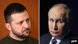 Президентът на Украйна Володимир Зеленски и президентът на Русия Владимир Путин