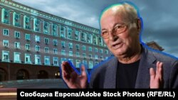 Ахмед Доган на фона на сградата на Министерския съвет. Колаж.